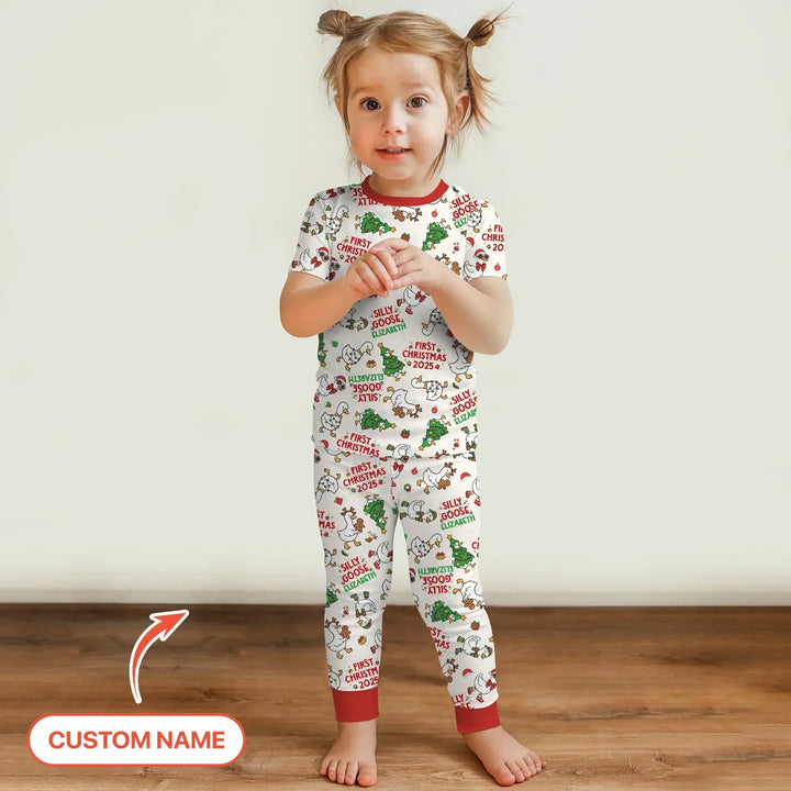Custom Name "Silly Goose" Two Piece Short Sleeve Pajama Set (Red) , Custom Name "Silly Goose" Two Piece Short Sleeve Pajama Set (Red) - 12-18M
