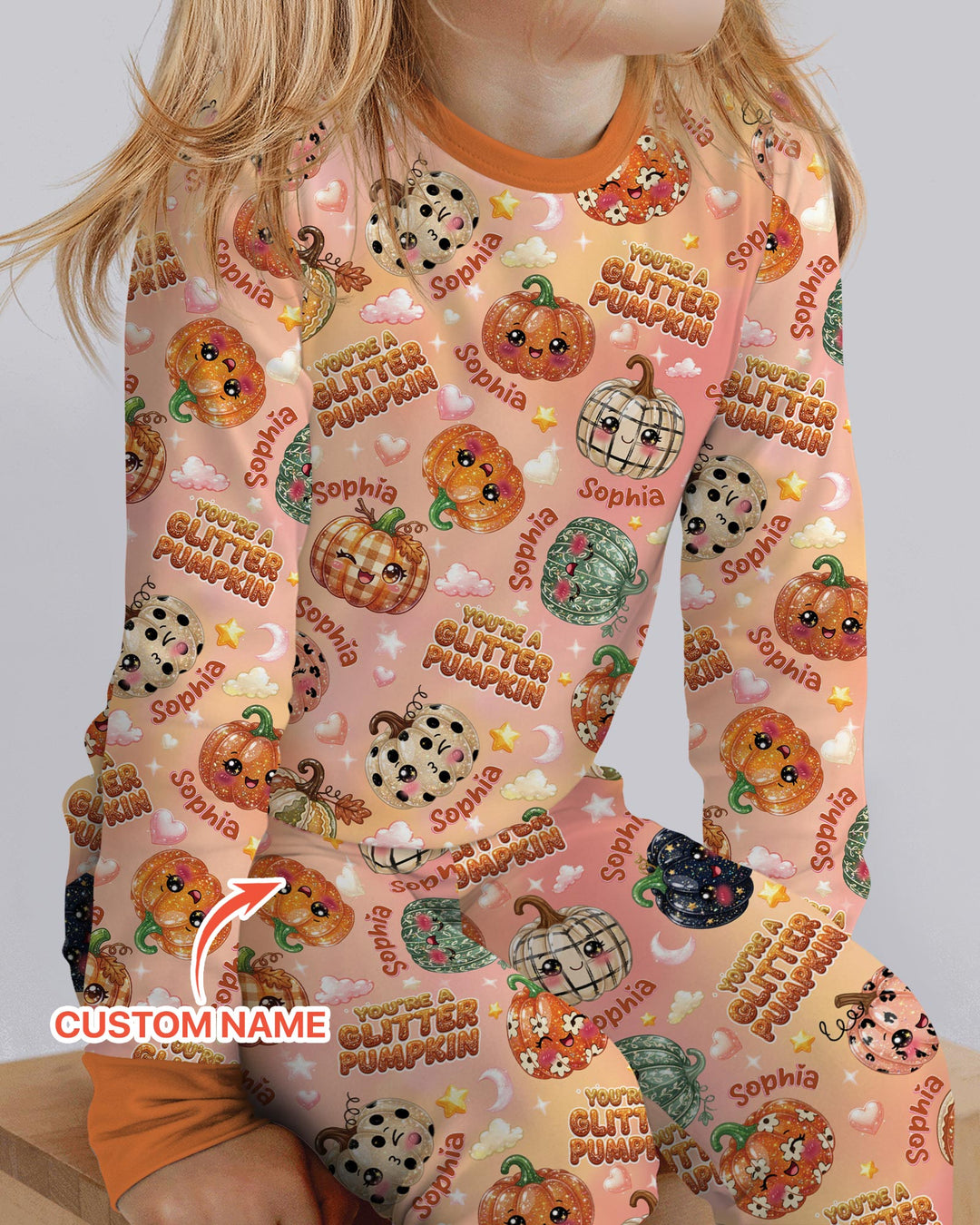 Custom Name You're A Glitter Pumpkin Bamboo Two Piece Long Sleeve Pajama Set