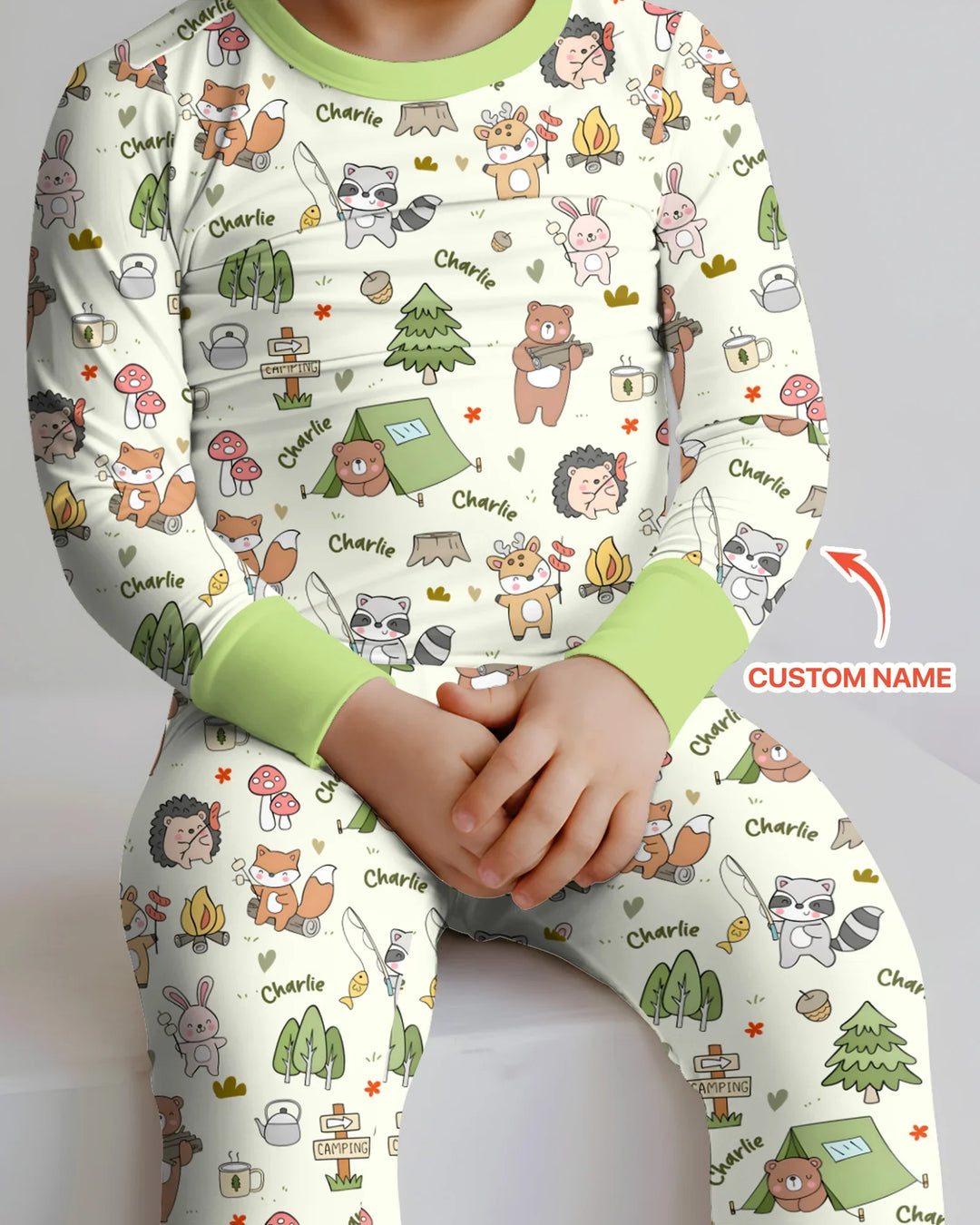 Little Camp Buddies Custom Name Bamboo Two Piece Long Sleeve Pajama Set