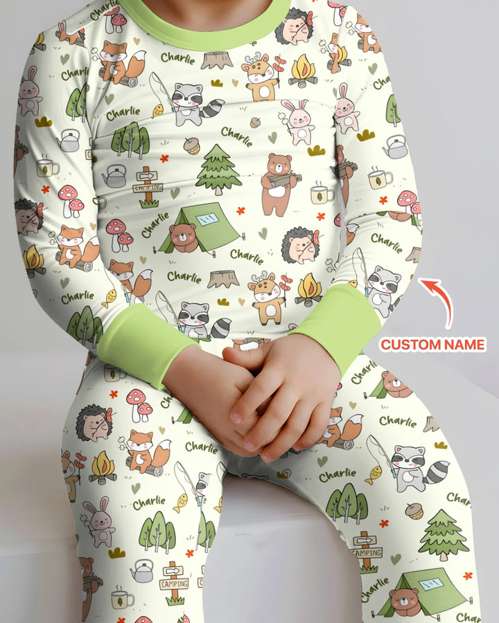Little Camp Buddies Custom Name Bamboo Two Piece Long Sleeve Pajama Set