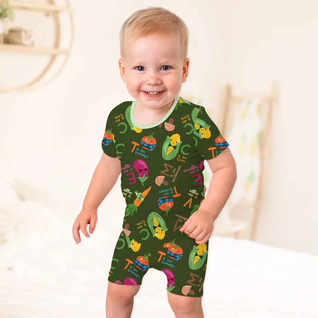 Veggie Letter Bamboo Two Piece Short Sleeve Shorts Pajama Set