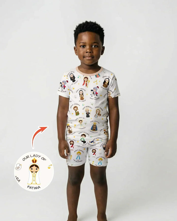 Pray For Us Family Matching Bamboo Two Piece Short Sleeve Shorts Pajama Set