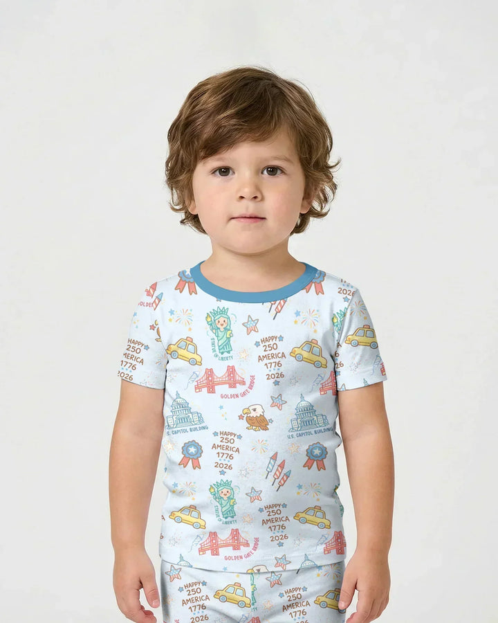 250 Years Of Freedom Bamboo Two Piece Short Sleeve Shorts Pajama Set
