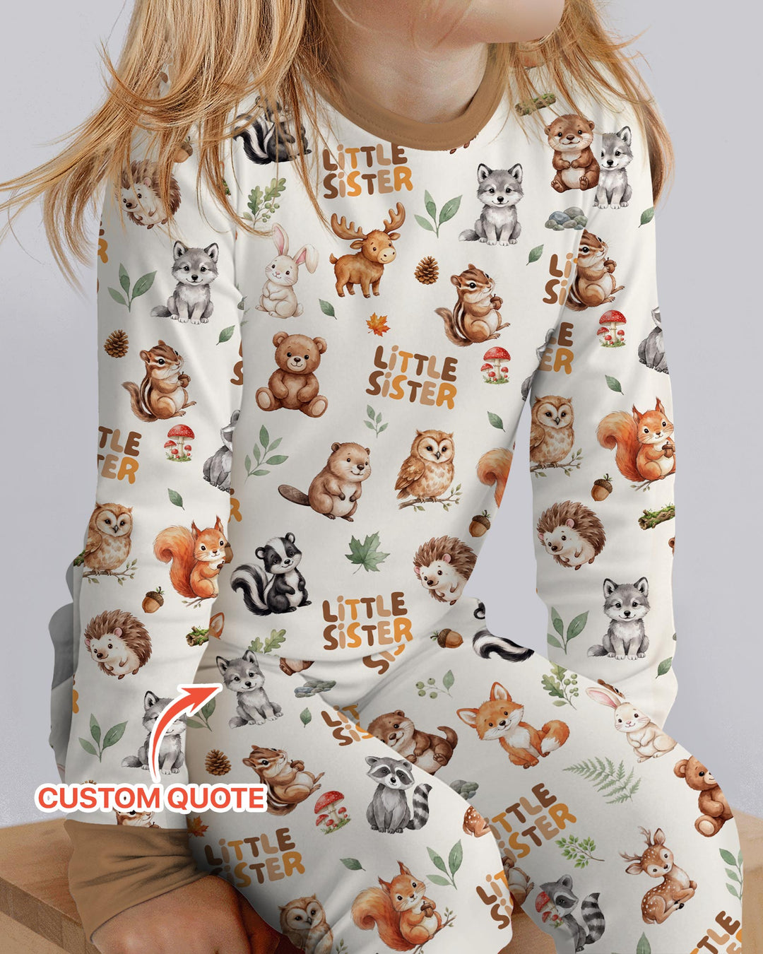 Custom Quote Woodland Animal Matching Sibling Bamboo Two Piece Long Sleeve Pajama Set