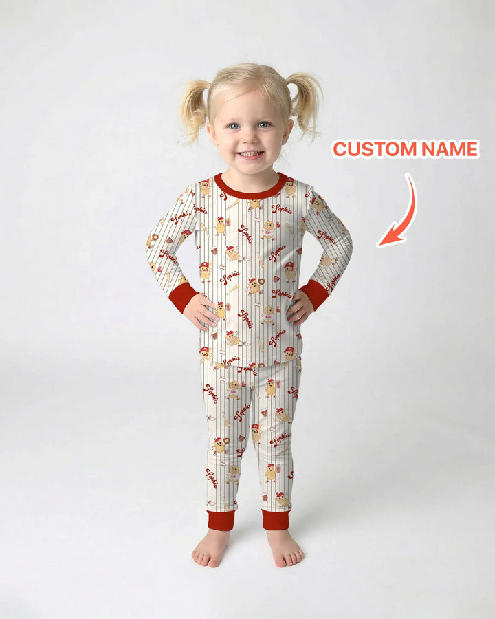 Custom Nam Retro Ballgame Bamboo Two Piece Long Sleeve Pajama Set