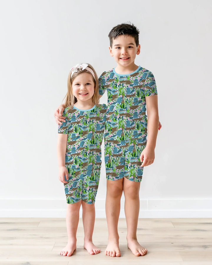 Little Dam Builders Bamboo Two Piece Short Sleeve Shorts Pajama Set