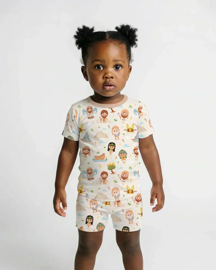 Moses Story Bamboo Two Piece Short Sleeve Shorts Pajama Set