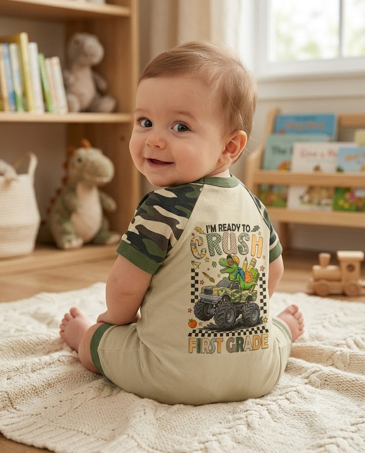 Back To School Monster Truck Dino Bamboo Shorty Zippy