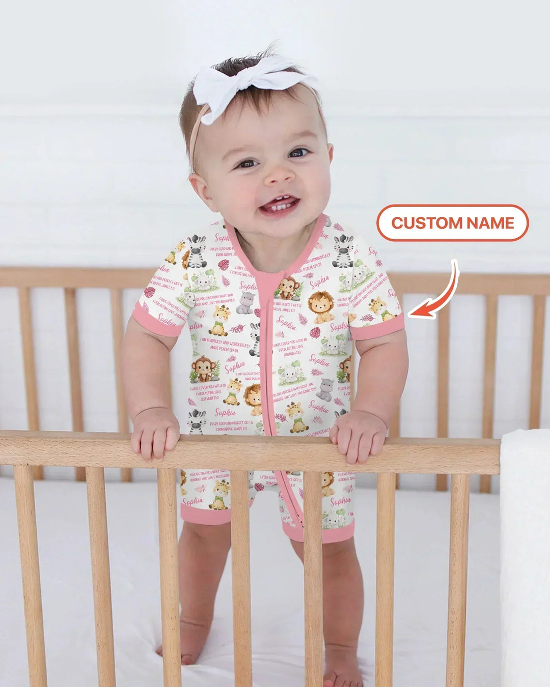 Custom Name Bible Verse Safari Animal Bamboo Shorty Zippy