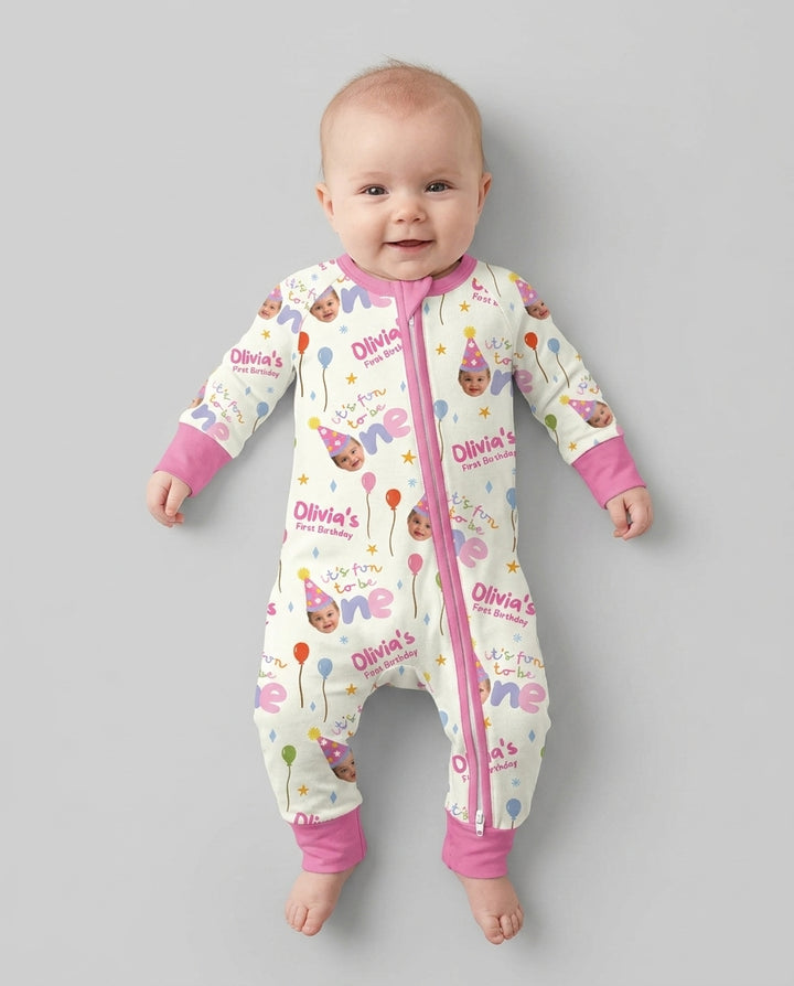 Custom Photo First Birthday Fun Bamboo Convertible Zippy