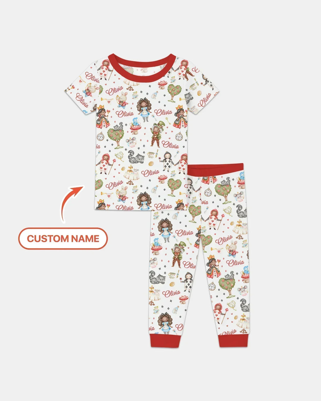 Whimsical Wonderland Tea Party Custom Name Bamboo Two Piece Short Sleeve Pajama Set
