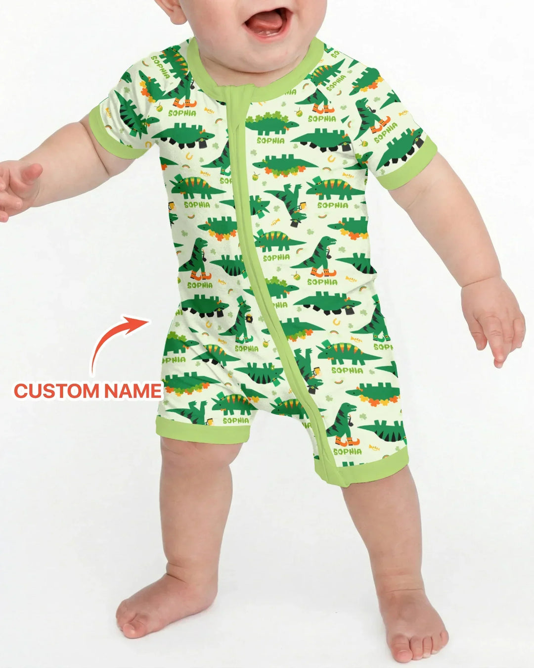 St. Patrick's Day Dinosaurs Custom Bamboo Shorty Zippy
