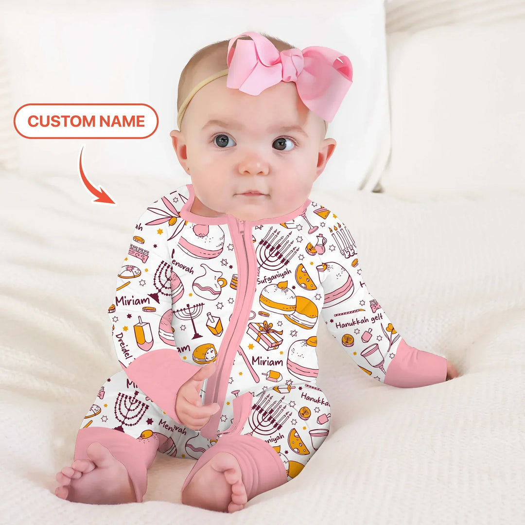 Happy Hanukkah Doodles Custom Name Family Matching Bamboo Convertible Zippy