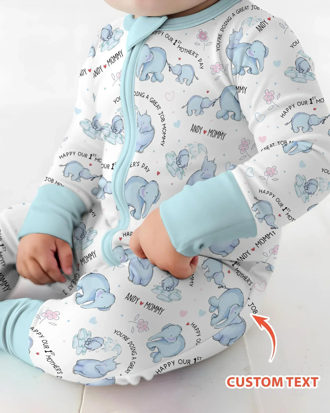 Custom Name Mother & Baby Elephant Bamboo Convertible Zippy