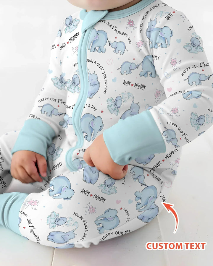 Custom Name Mother & Baby Elephant Bamboo Convertible Zippy