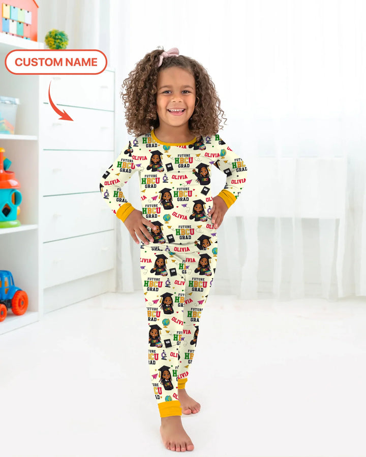 Custom Name Future HBCU Grad Bamboo Two Piece Long Sleeve Pajama Set