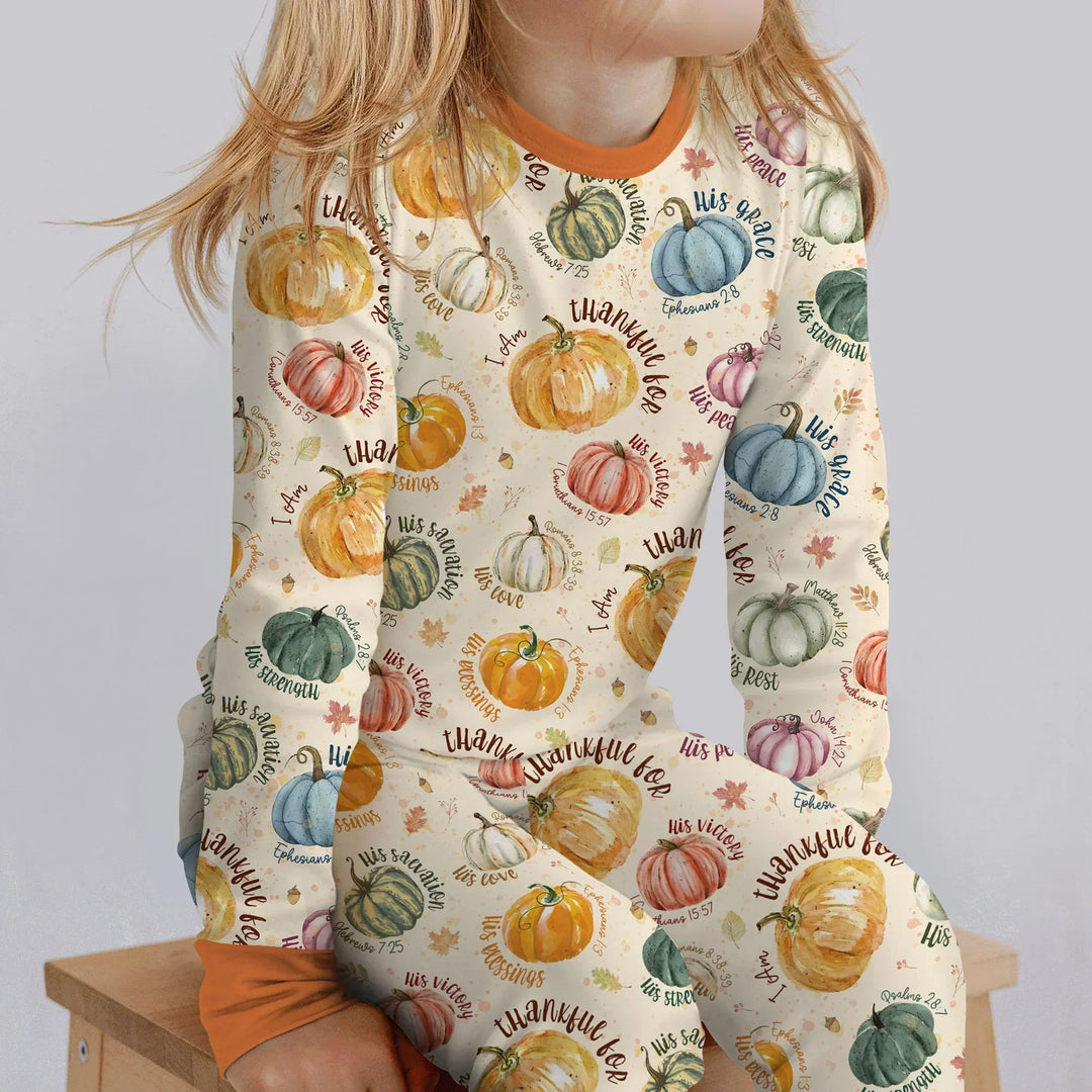 Christian Thanksgiving Two Piece Long Sleeve Pajama Set , Christian Thanksgiving Two Piece Long Sleeve Pajama Set - 12-18M / Chocolate Brown