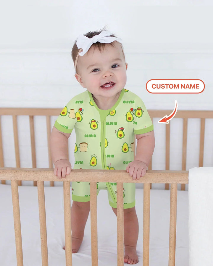 Custom Name Cute Avocado Bamboo Shorty Zippy