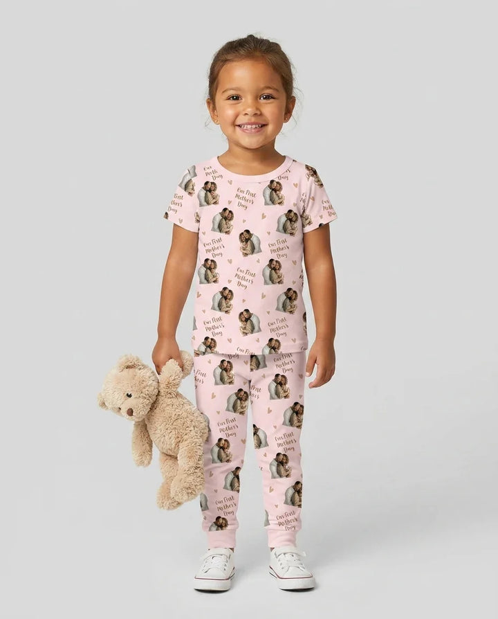 Custom Photo Our First as Parents Bamboo Two Piece Short Sleeve Pajama Set