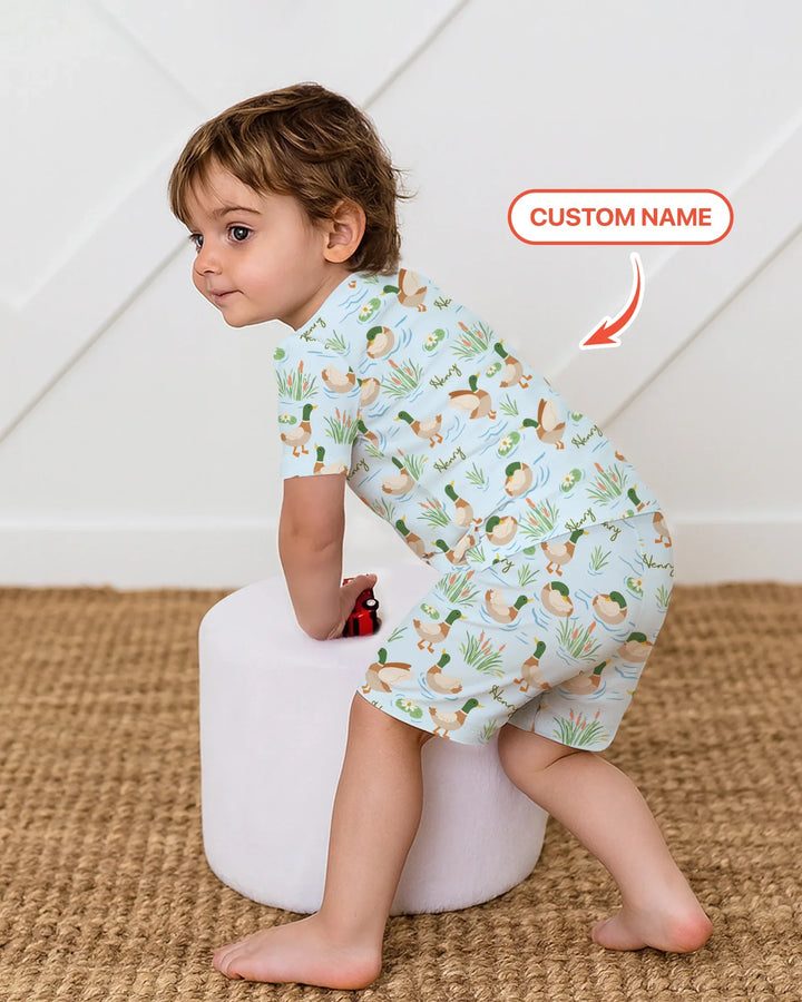Personalized Mallard Duck Bamboo Two Piece Short Sleeve Shorts Pajama Set