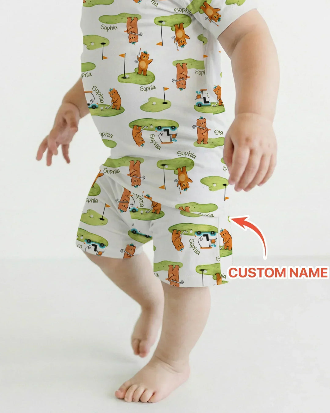 Custom Name Little Bear Golf Club Bamboo Two Piece Short Sleeve Shorts Pajama Set
