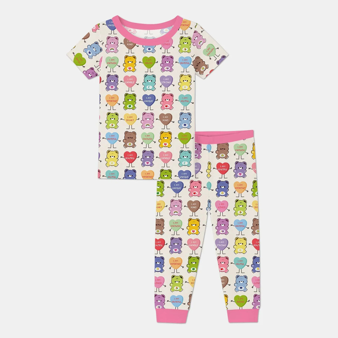 Rainbow Bears Affirmation Bamboo Two Piece Short Sleeve Pajama Set