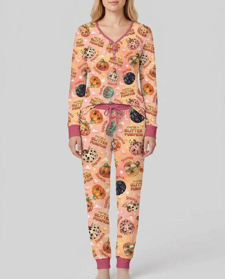 Custom Name You're A Glitter Pumpkin Bamboo Women Pajama Set