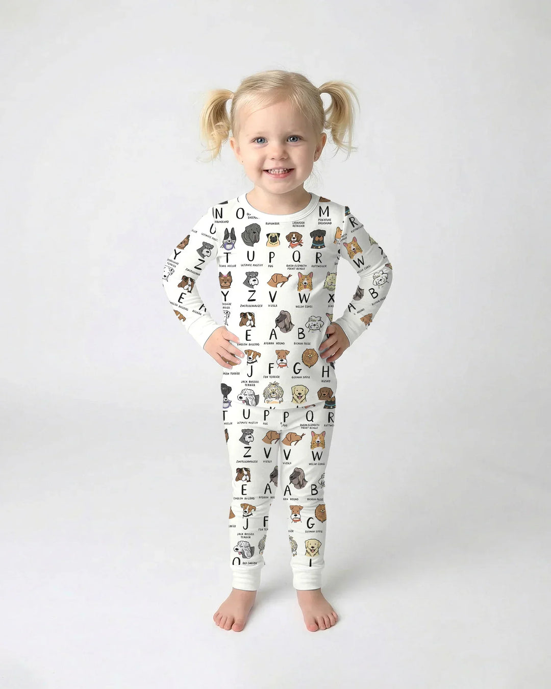 Funny Dogs Alphabet Bamboo Two Piece Long Sleeve Pajama Set