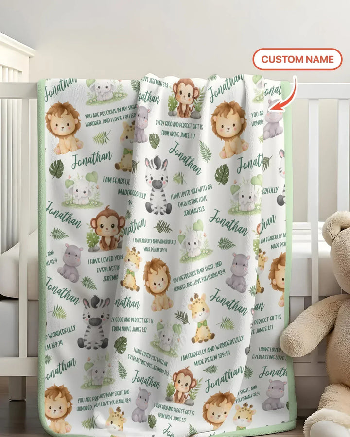 Custom Name Bible Verse Safari Animal Bamboo Blanket