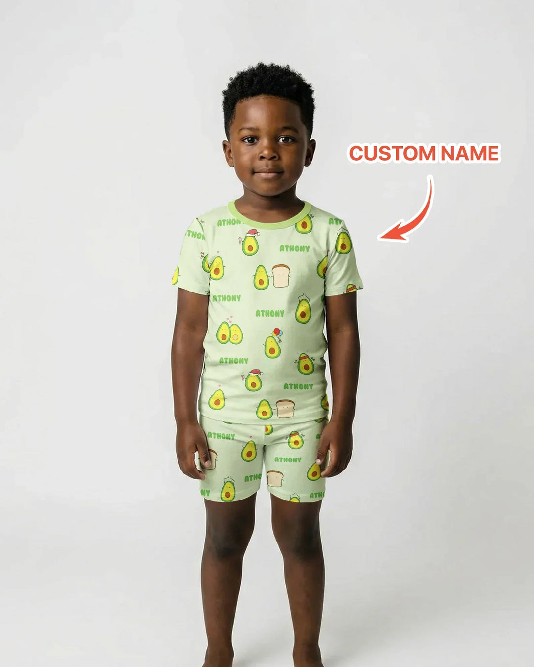 Custom Name Cute Avocado Bamboo Two Piece Short Sleeve Shorts Pajama Set