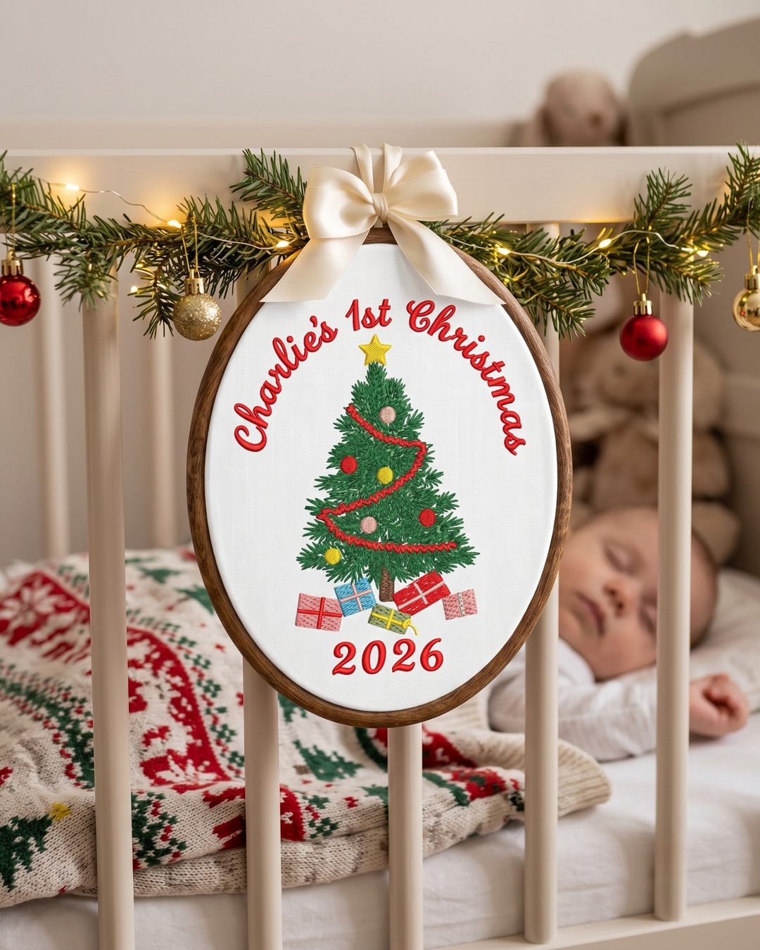 Little Christmas Tree Embroidered Custom Hoop
