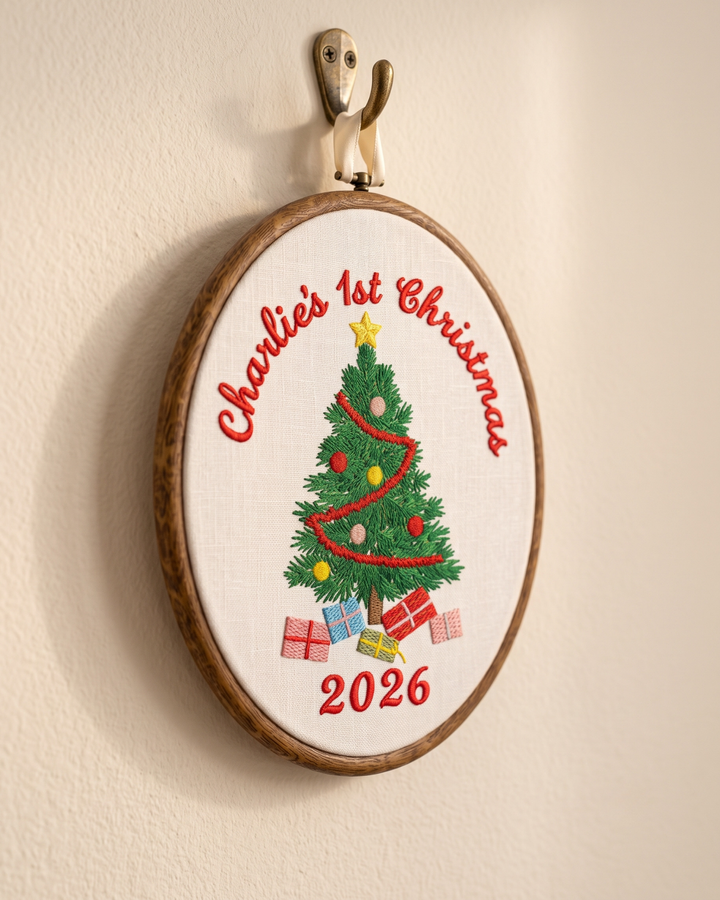 Little Christmas Tree Embroidered Custom Hoop