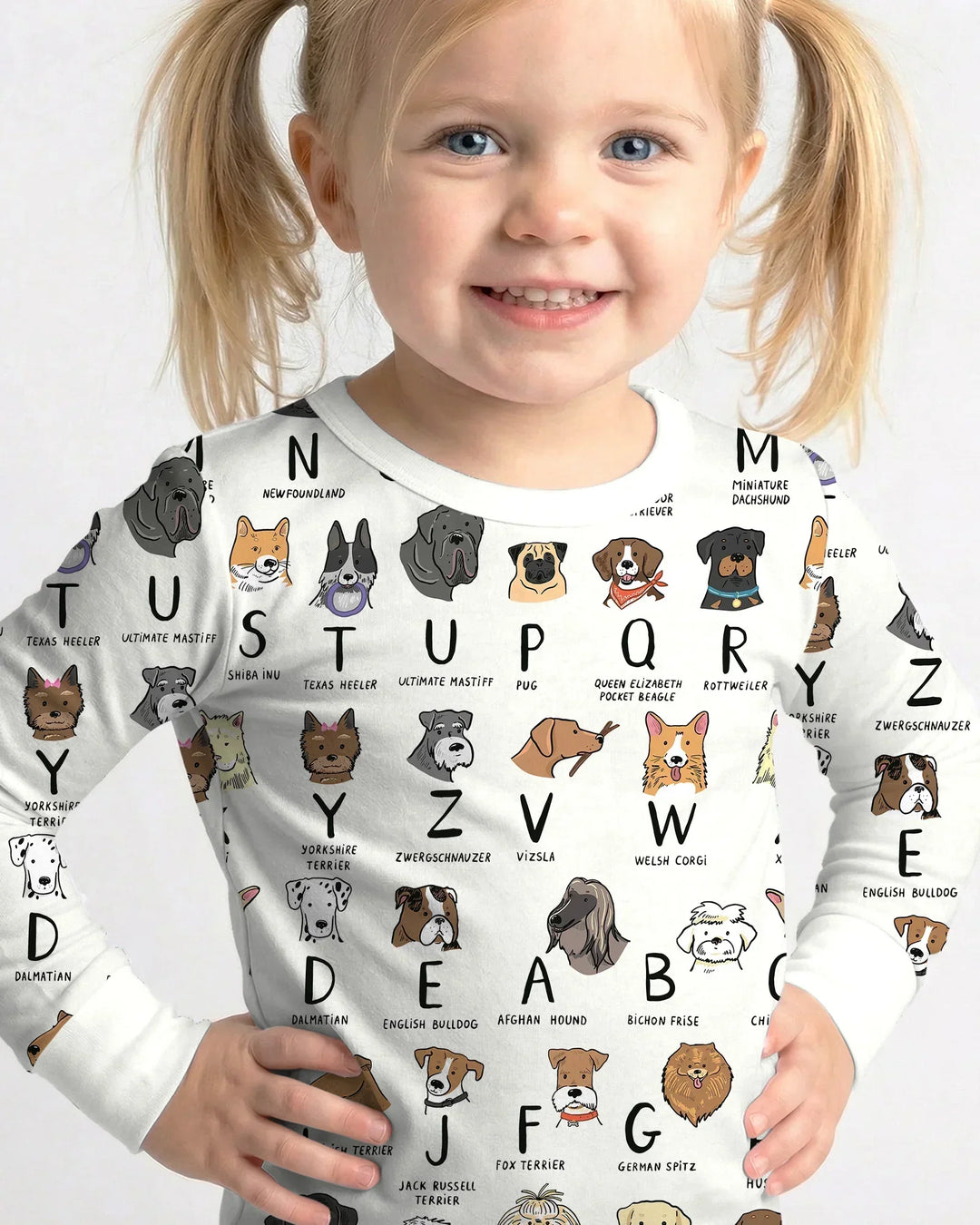 Funny Dogs Alphabet Bamboo Two Piece Long Sleeve Pajama Set