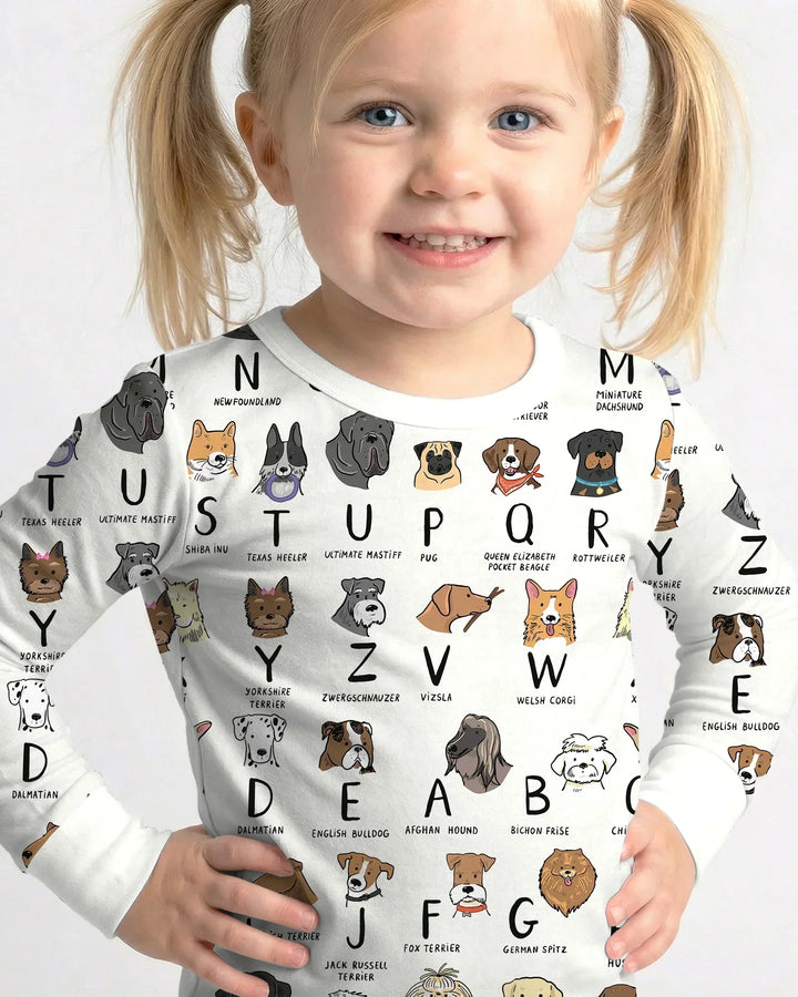 Funny Dogs Alphabet Bamboo Two Piece Long Sleeve Pajama Set
