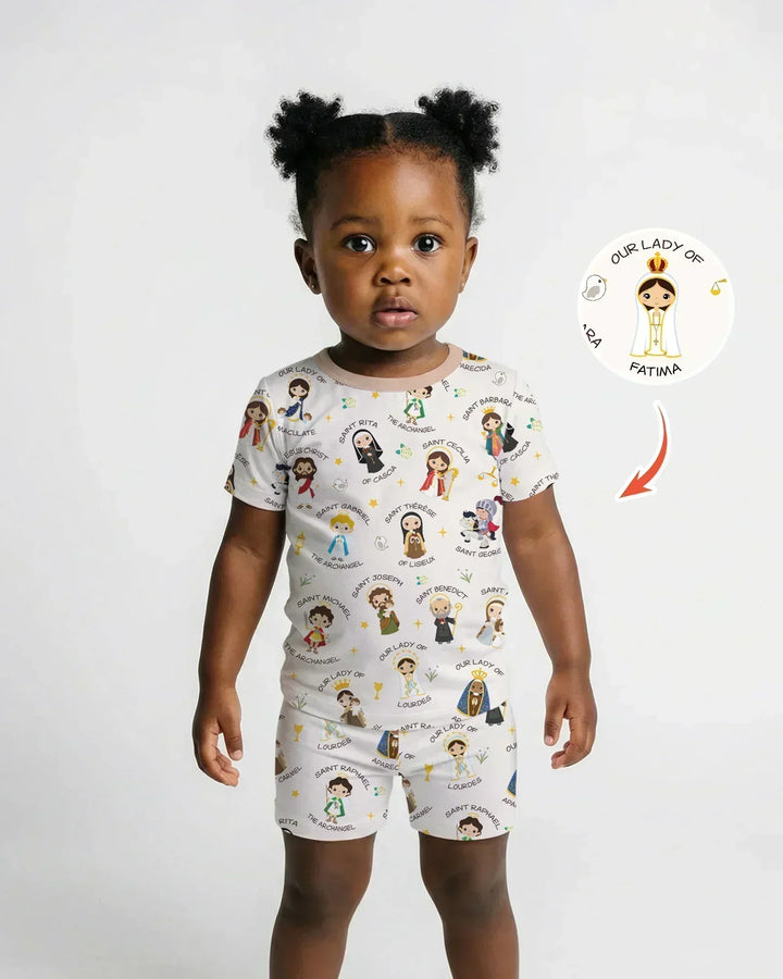 Pray For Us Family Matching Bamboo Two Piece Short Sleeve Shorts Pajama Set