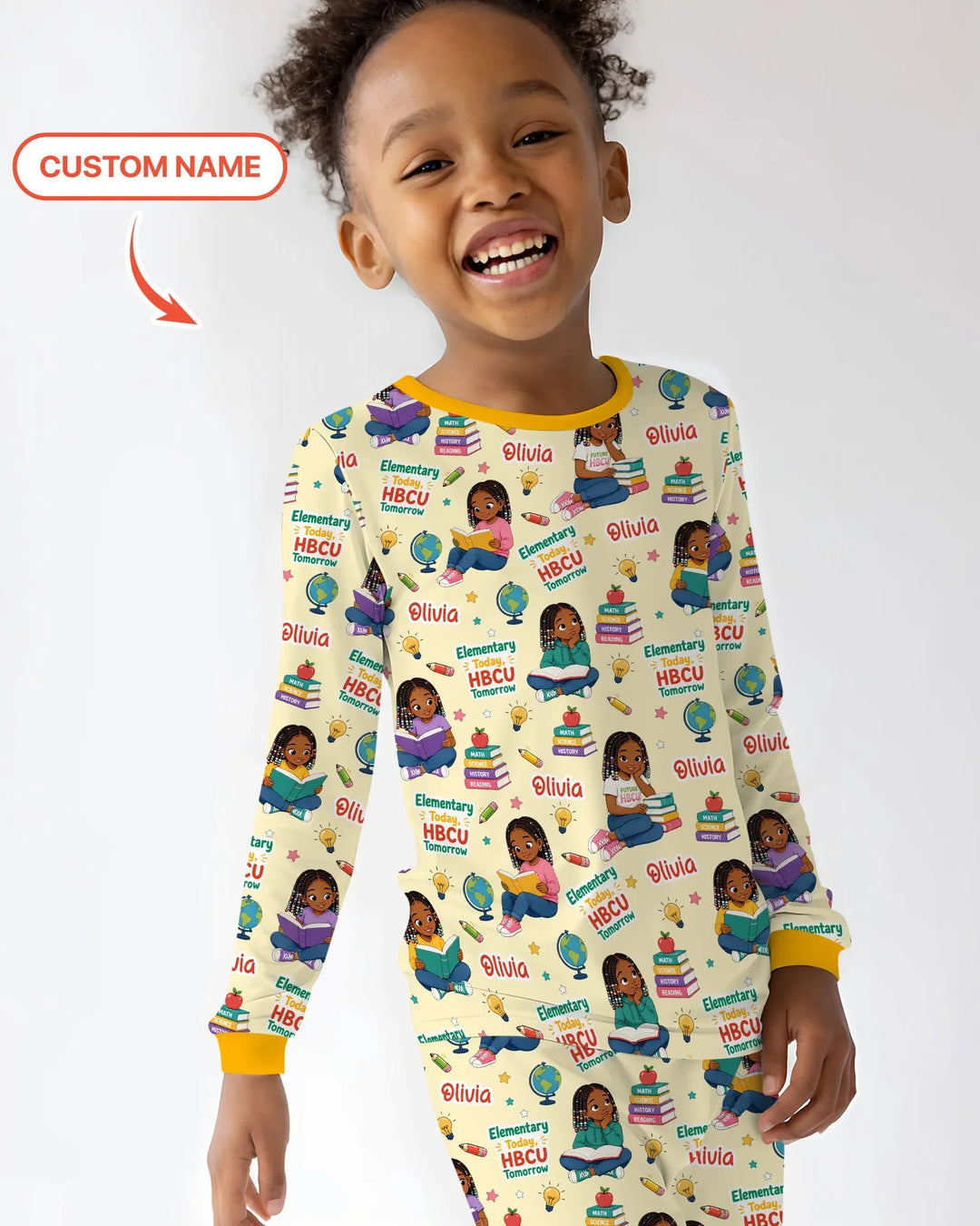 Custom Name Elementary Today HBCU Tomorrow Bamboo Two Piece Long Sleeve Pajama Set