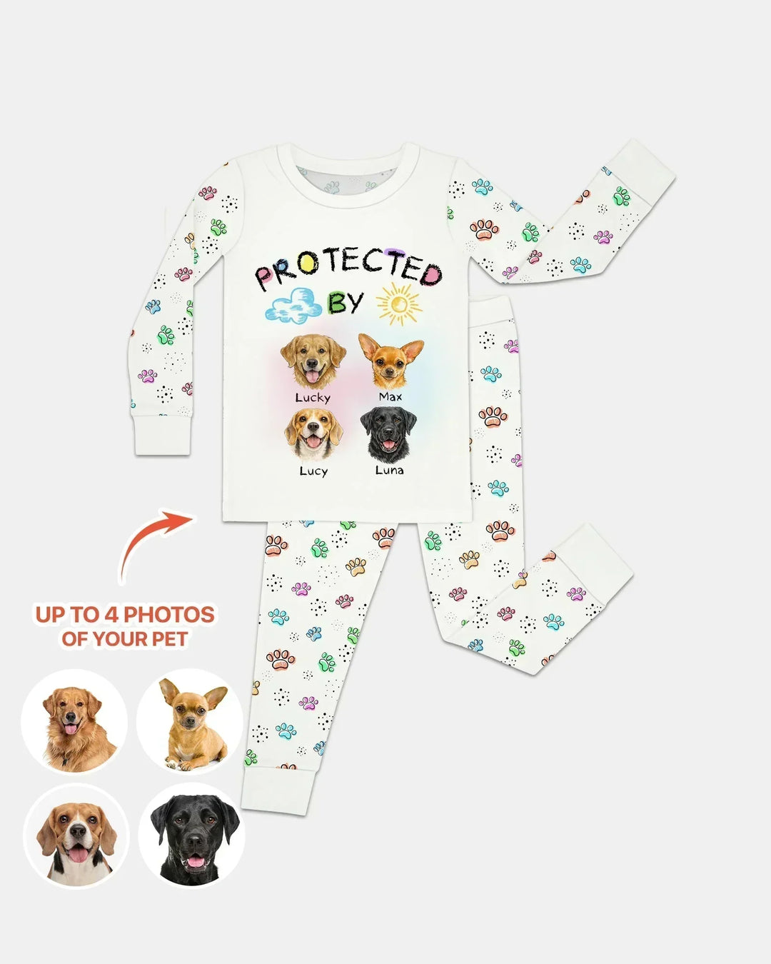 Custom Photo Crayon "Protected By" Bamboo Two Piece Long Sleeve Pajama Set
