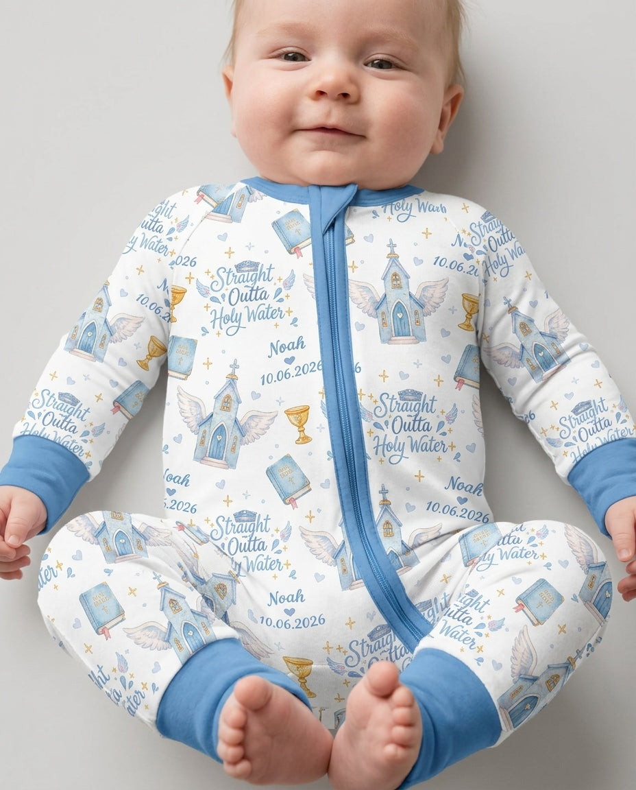 Custom Name Baptism Christening Straight Outta Holy Water Bamboo Convertible Zippy