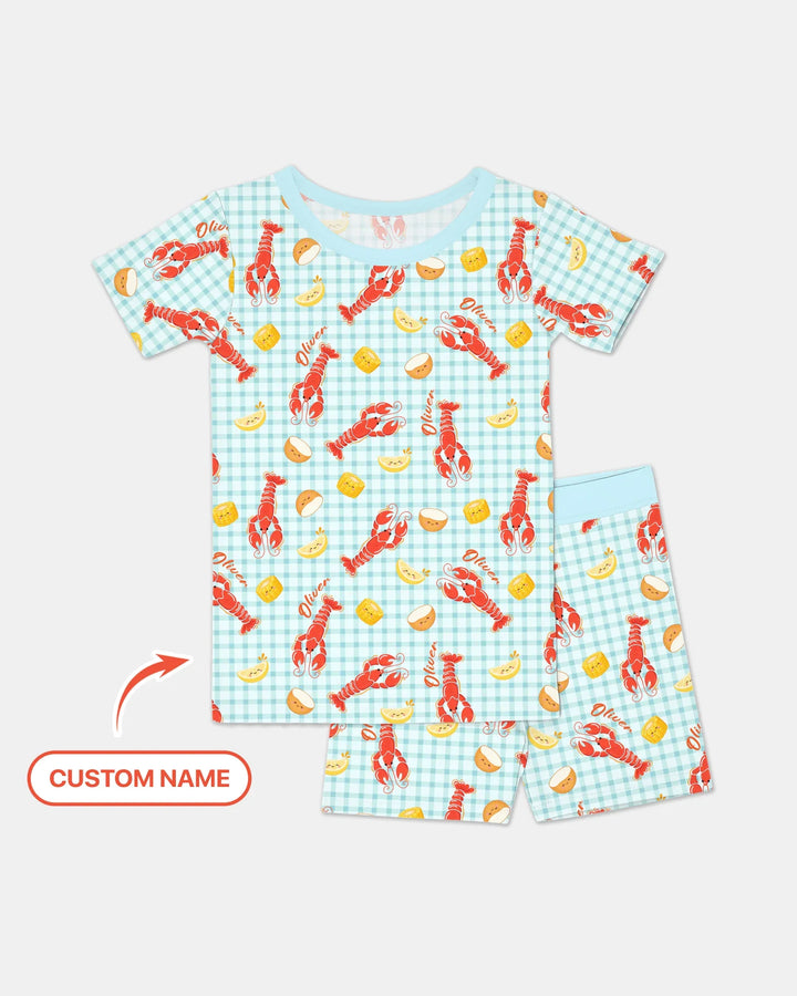 Custom Name Preppy Crawfish Season Bamboo Two Piece Short Sleeve Shorts Pajama Set