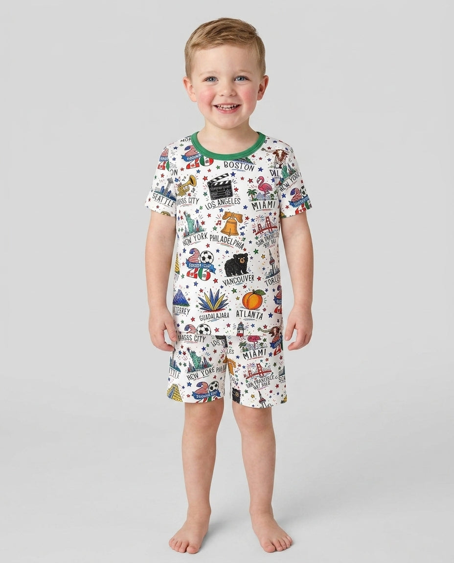 2026 Soccer Cup Host Citties Bamboo Two Piece Short Sleeve Shorts Pajama Set