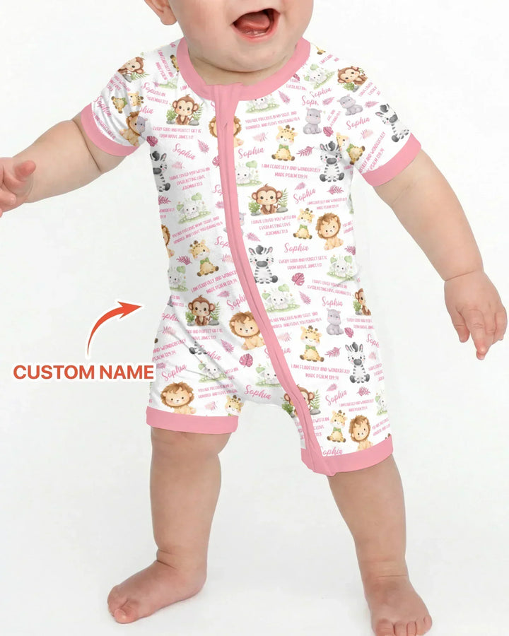Custom Name Bible Verse Safari Animal Bamboo Shorty Zippy