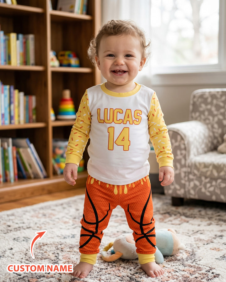 Personalized Dripping Sport Ball Custom Name Number Bamboo Two Piece Long Sleeve Pajama Set