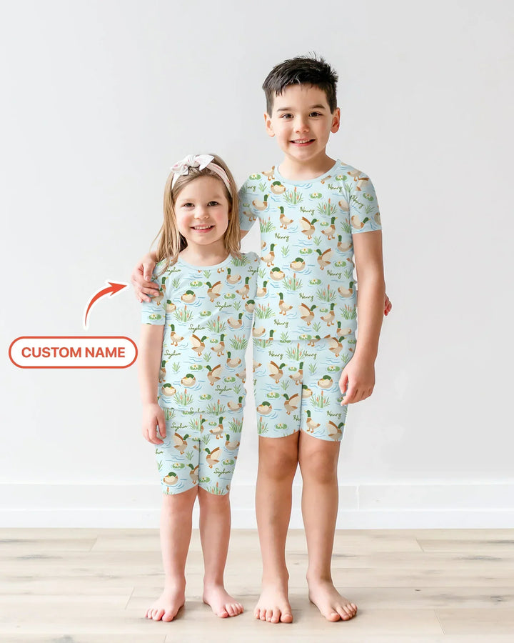 Personalized Mallard Duck Bamboo Two Piece Short Sleeve Shorts Pajama Set