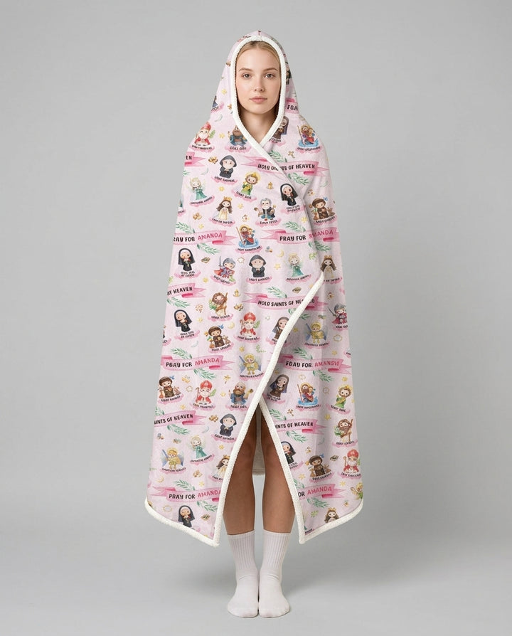 Holy Saints of Heaven Custom Name Bamboo Wearable Hooded Blanket