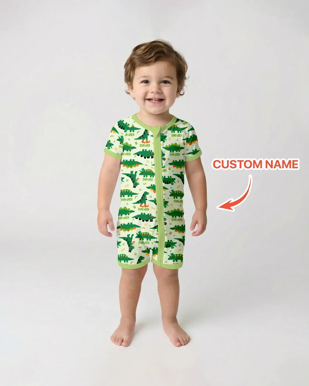 St. Patrick's Day Dinosaurs Custom Bamboo Shorty Zippy
