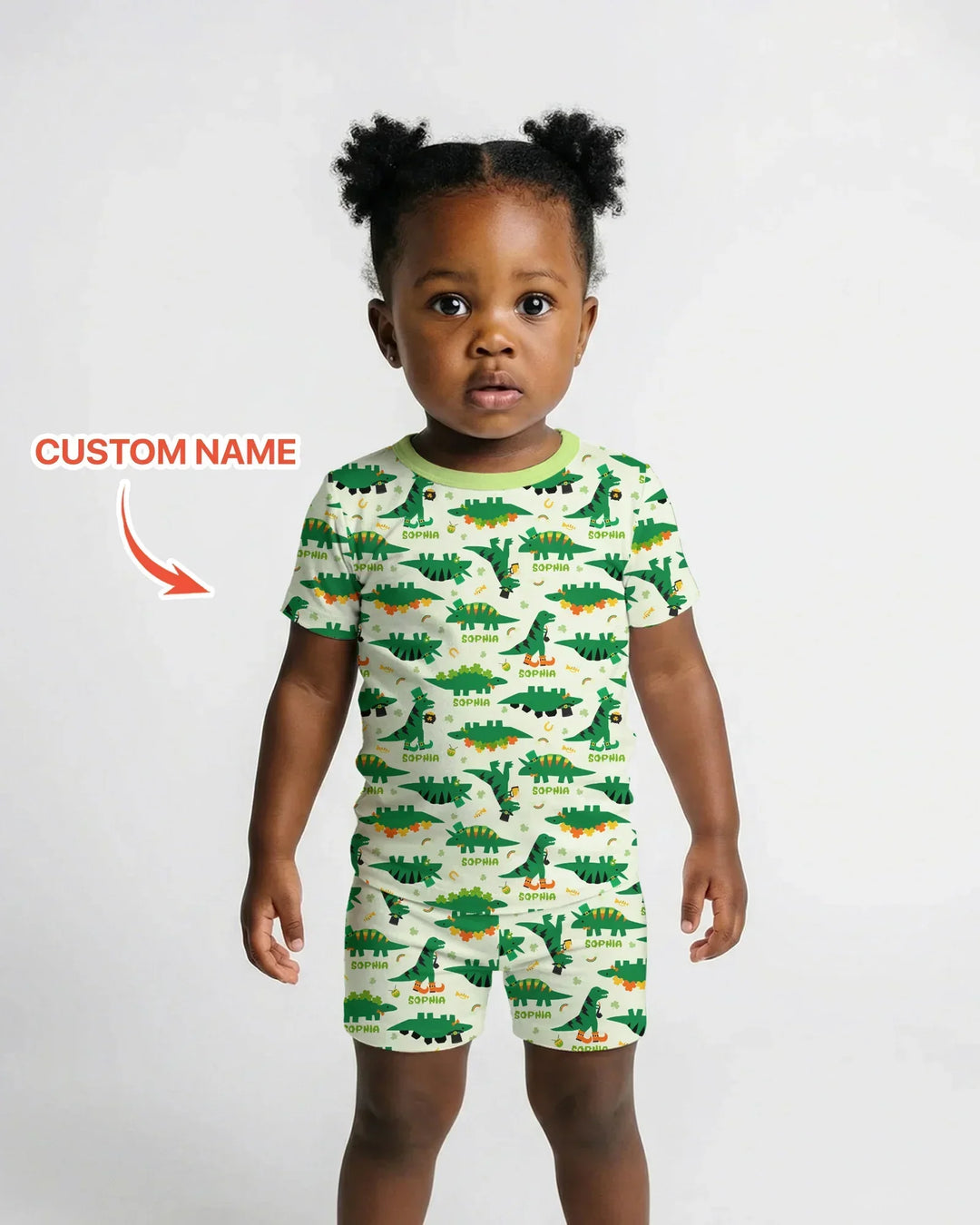 St. Patrick's Day Dinosaurs Custom Bamboo Two Piece Short Sleeve Shorts Pajama Set