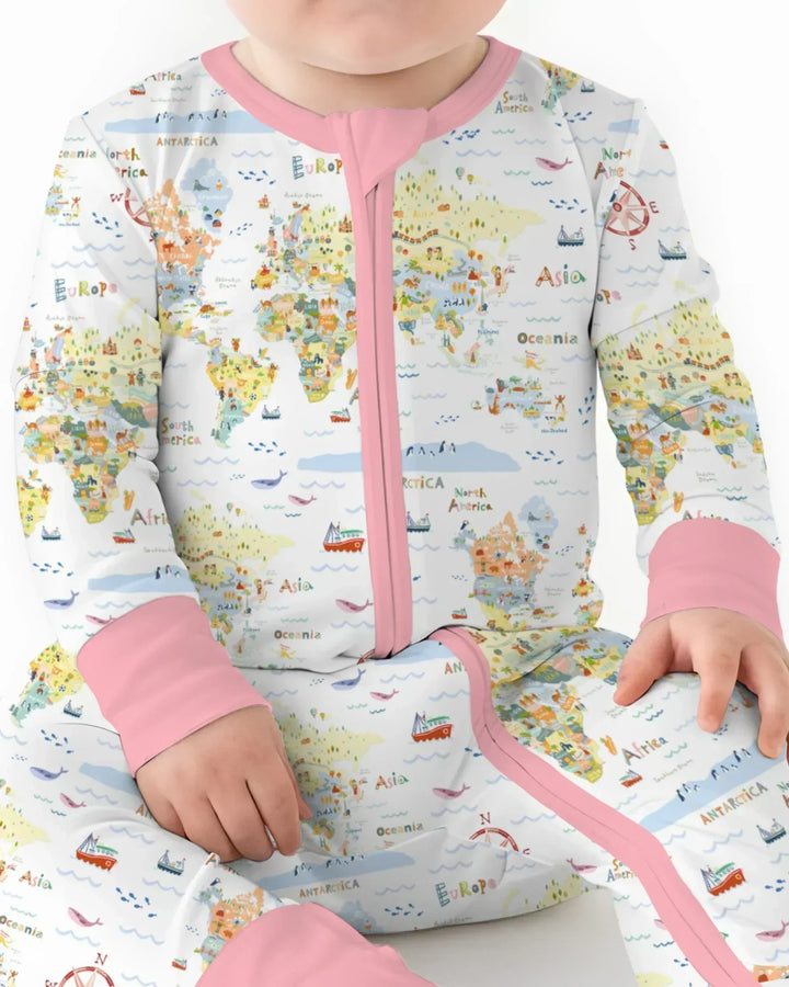 Whimsical World Map Family Matching Bamboo Convertible Zippy