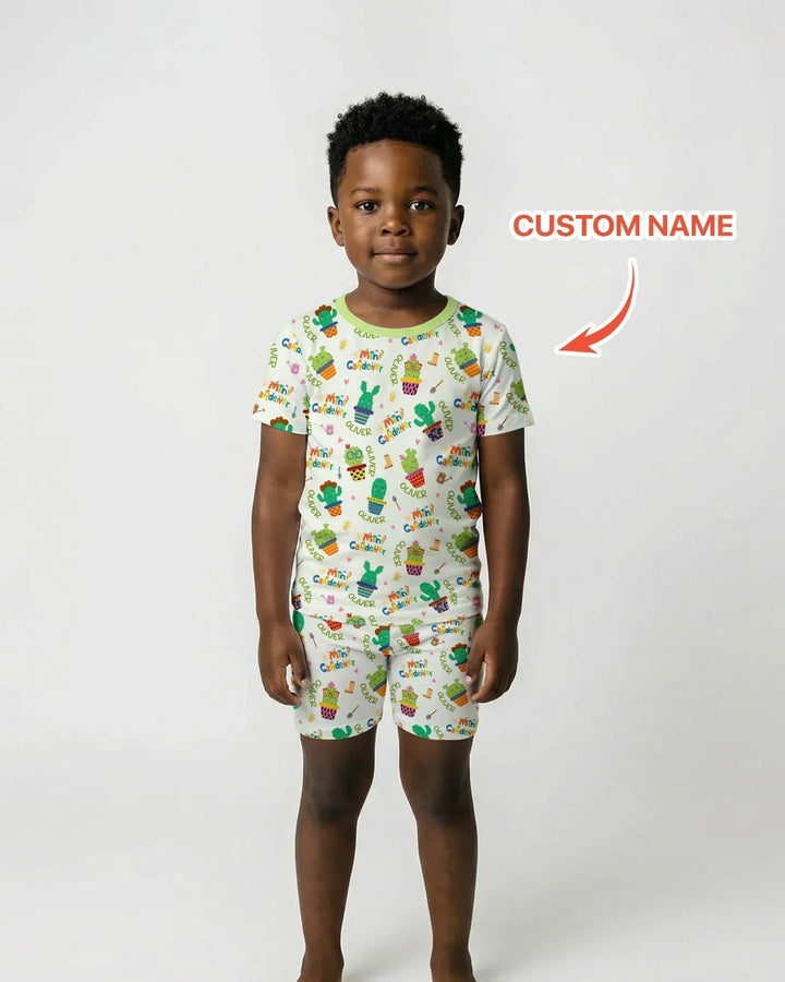 Custom Name Mini Gardener Bamboo Two Piece Short Sleeve Shorts Pajama Set