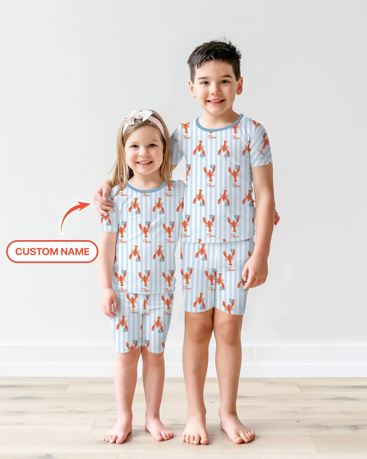 Custom Name Crawfish Beer Season Bamboo Two Piece Short Sleeve Shorts Pajama Set