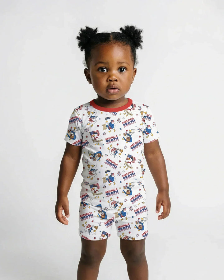 Patriotic Goose Celebrating 250 Years Bamboo Two Piece Short Sleeve Shorts Pajama Set